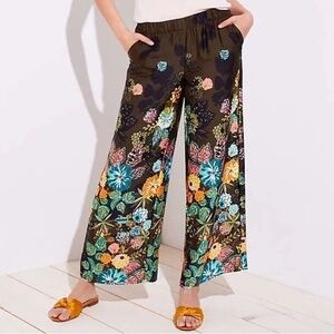 Loft Coral Springs Wide Leg Flowy Satin Olive Floral Pants Size XS